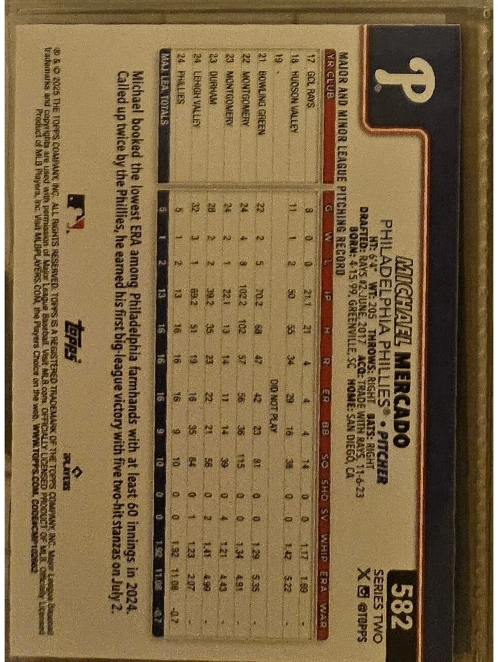 Michael Mercado HOLIDAY SUN INSERT RC #582 2025 Topps Series 2 Phillies